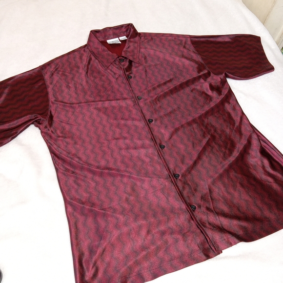 street culture Other - Vintage Mens Club Rave Shirt Street Culture Button Up Shiny Red Wave Size XL